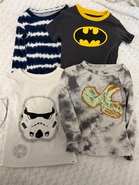 #155 4-Piece Kids Graphic Tee Lot - Batman, Star Wars, Dino, Tie-Dye